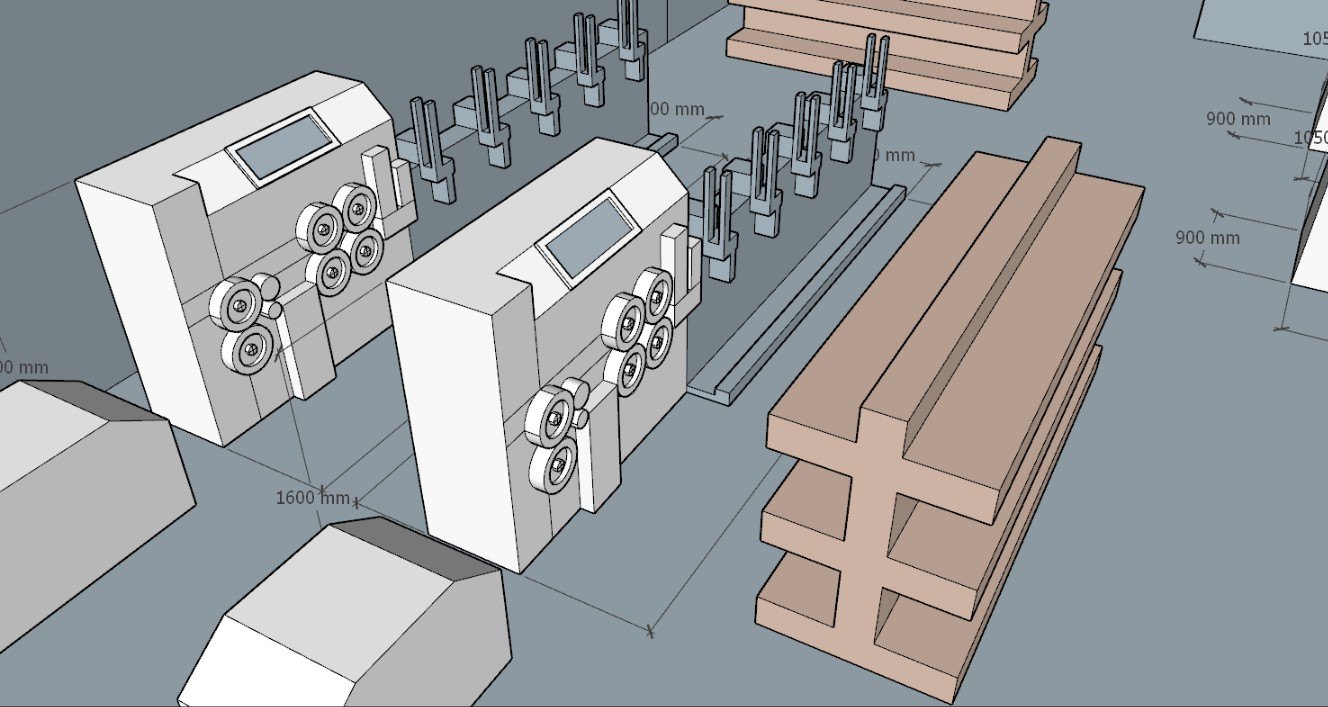 3D layout detail of the slat processing area